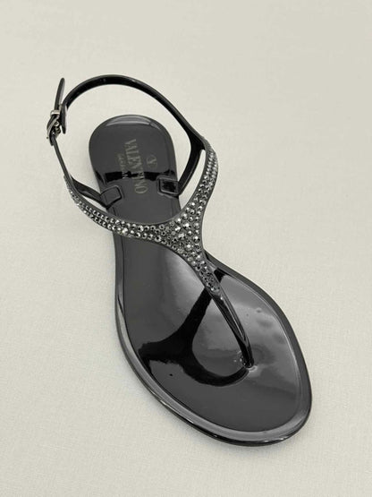 Pre - loved VALENTINO GARAVANI Jelly Thong Black Size EU 39 Sandals at Reems Closet