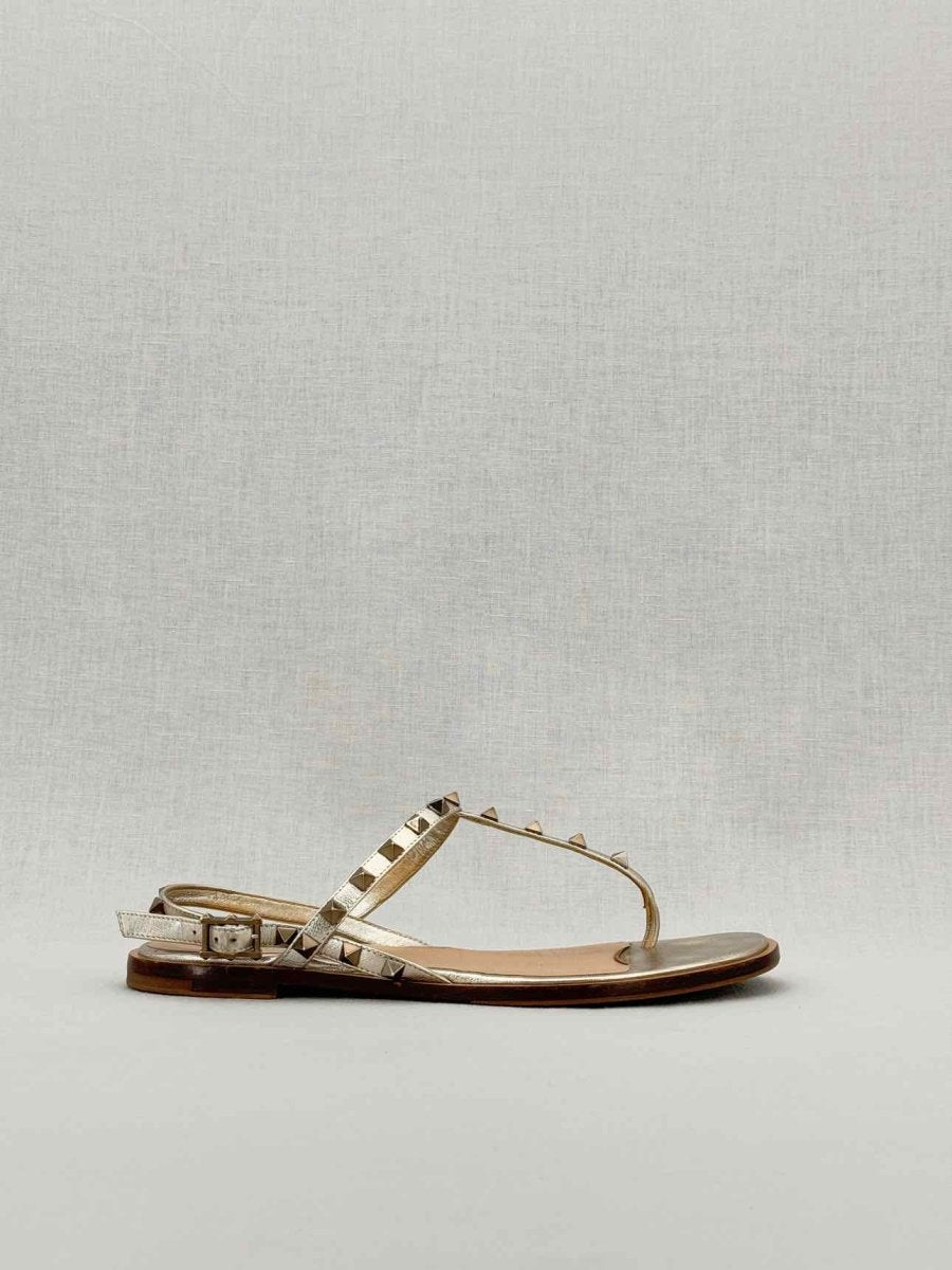 Pre - loved VALENTINO GARAVANI Metallic Gold Size EU 39.5 Sandals at Reems Closet