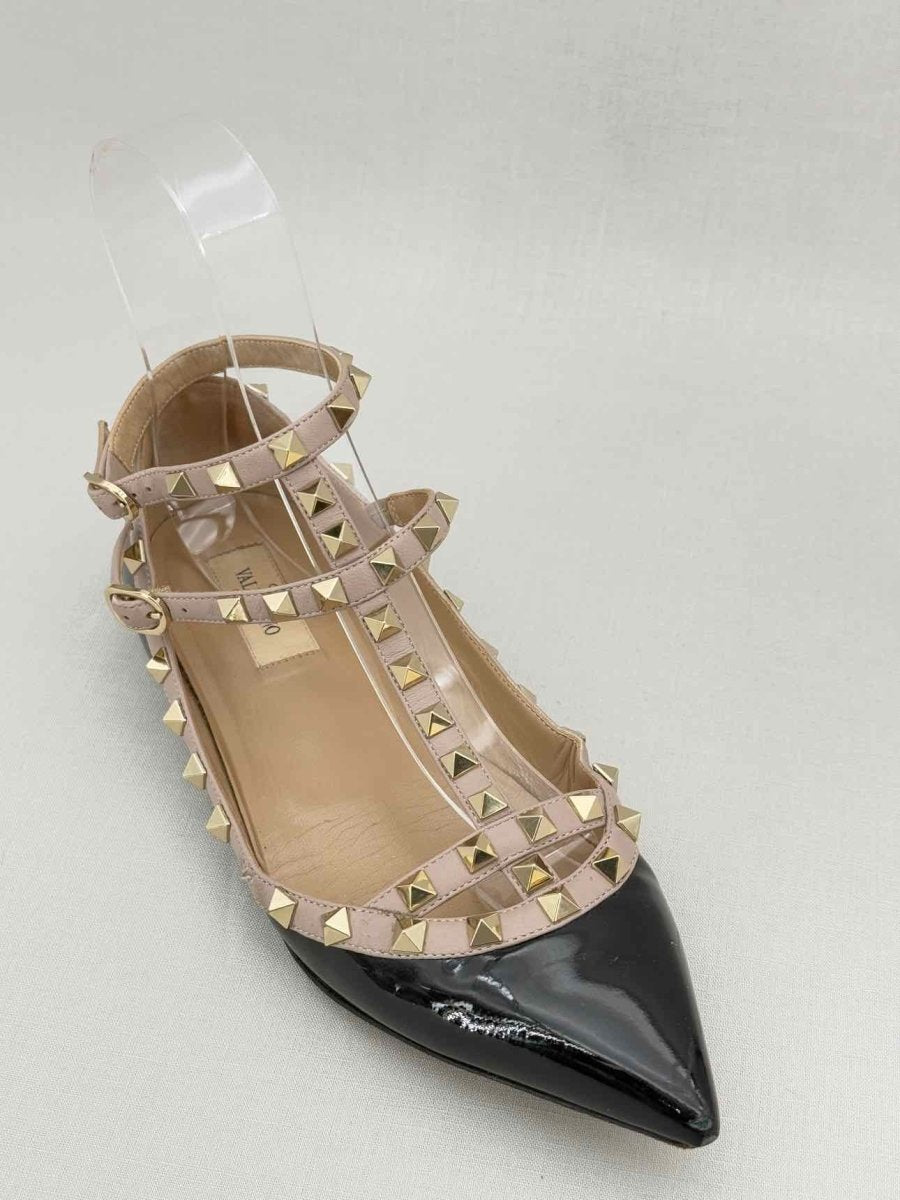 Pre - loved VALENTINO GARAVANI Rockstud Black Size EU 38.5 Flats at Reems Closet