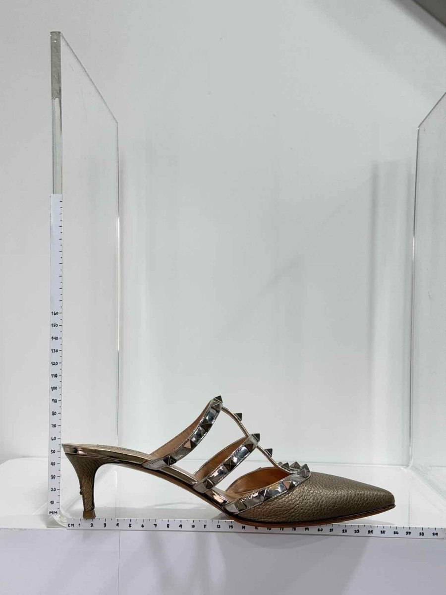 Pre - loved VALENTINO GARAVANI Rockstud Bronze Size EU 39 Mules at Reems Closet