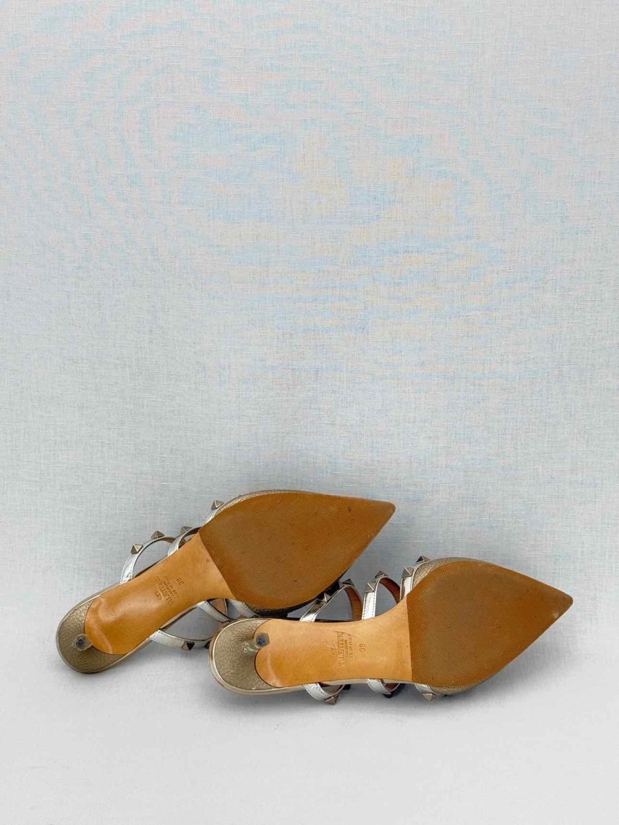 Pre - loved VALENTINO GARAVANI Rockstud Bronze Size EU 39 Mules at Reems Closet
