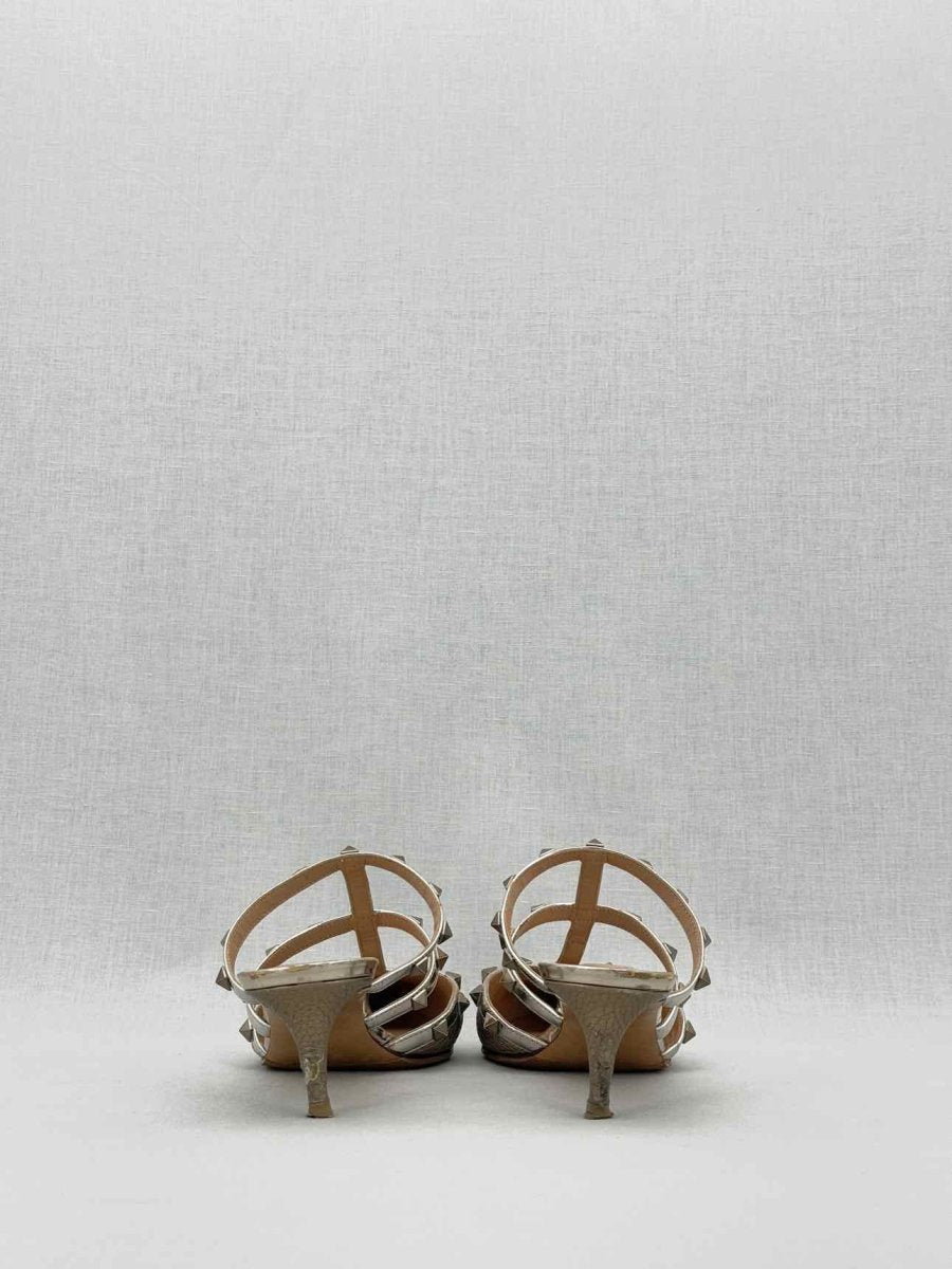 Pre - loved VALENTINO GARAVANI Rockstud Bronze Size EU 39 Mules at Reems Closet