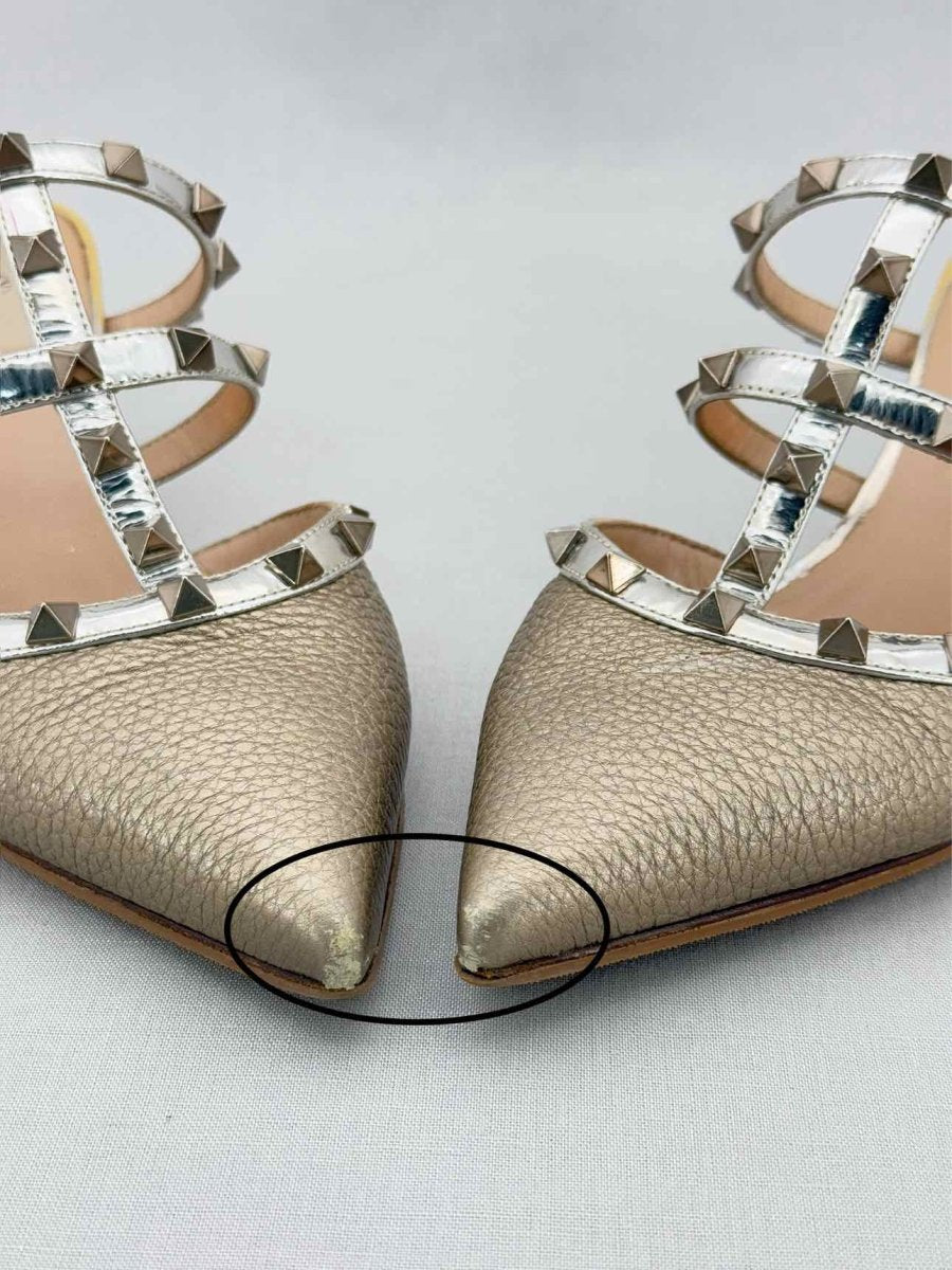 Pre - loved VALENTINO GARAVANI Rockstud Bronze Size EU 39 Mules at Reems Closet