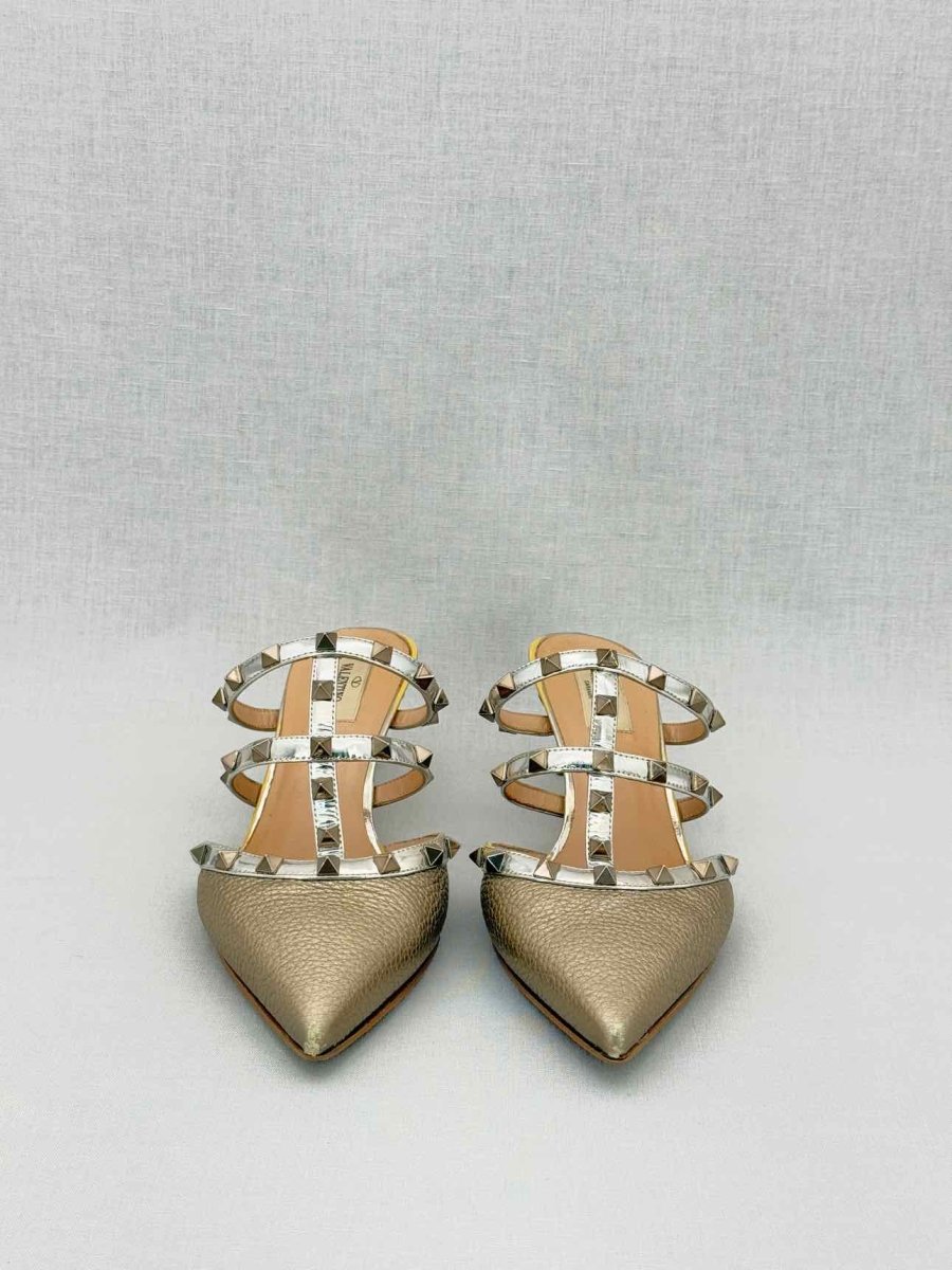 Pre - loved VALENTINO GARAVANI Rockstud Bronze Size EU 39 Mules at Reems Closet