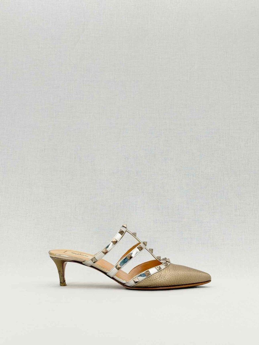 Pre - loved VALENTINO GARAVANI Rockstud Bronze Size EU 39 Mules at Reems Closet