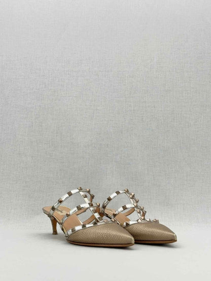 Pre - loved VALENTINO GARAVANI Rockstud Bronze Size EU 39 Mules at Reems Closet