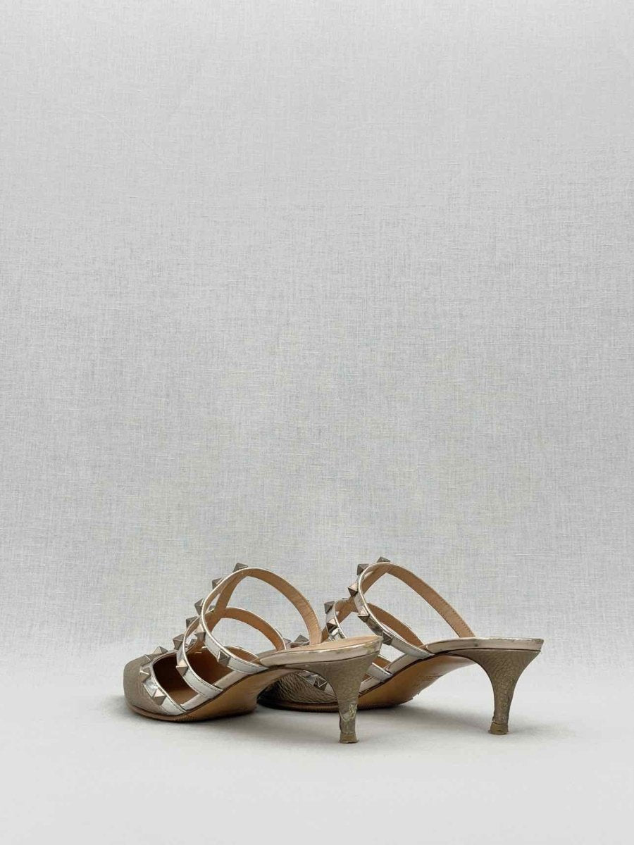 Pre - loved VALENTINO GARAVANI Rockstud Bronze Size EU 39 Mules at Reems Closet