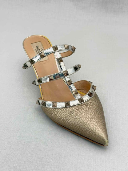 Pre - loved VALENTINO GARAVANI Rockstud Bronze Size EU 39 Mules at Reems Closet