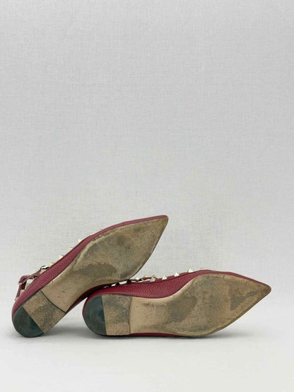 Pre - loved VALENTINO GARAVANI Rockstud Burgundy Size EU 38.5 Flats at Reems Closet