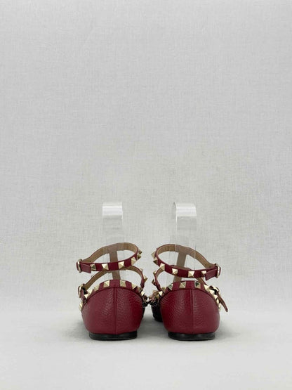Pre - loved VALENTINO GARAVANI Rockstud Burgundy Size EU 38.5 Flats at Reems Closet
