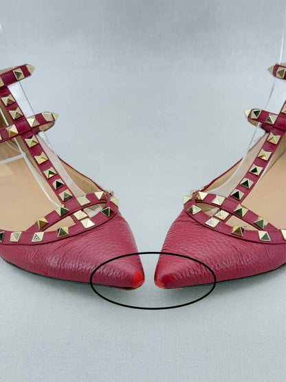 Pre - loved VALENTINO GARAVANI Rockstud Burgundy Size EU 38.5 Flats at Reems Closet