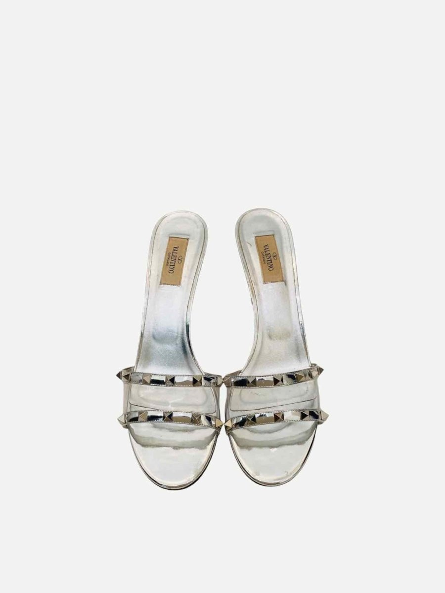 Pre-loved VALENTINO GARAVANI Rockstud Silver Size EU 41.5 Mules at Reems Closet