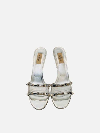 Pre-loved VALENTINO GARAVANI Rockstud Silver Size EU 41.5 Mules at Reems Closet