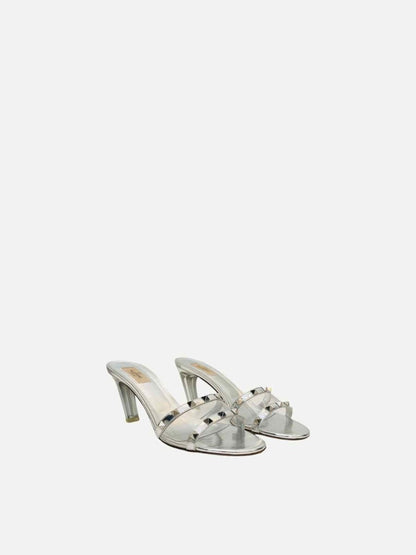 Pre-loved VALENTINO GARAVANI Rockstud Silver Size EU 41.5 Mules at Reems Closet