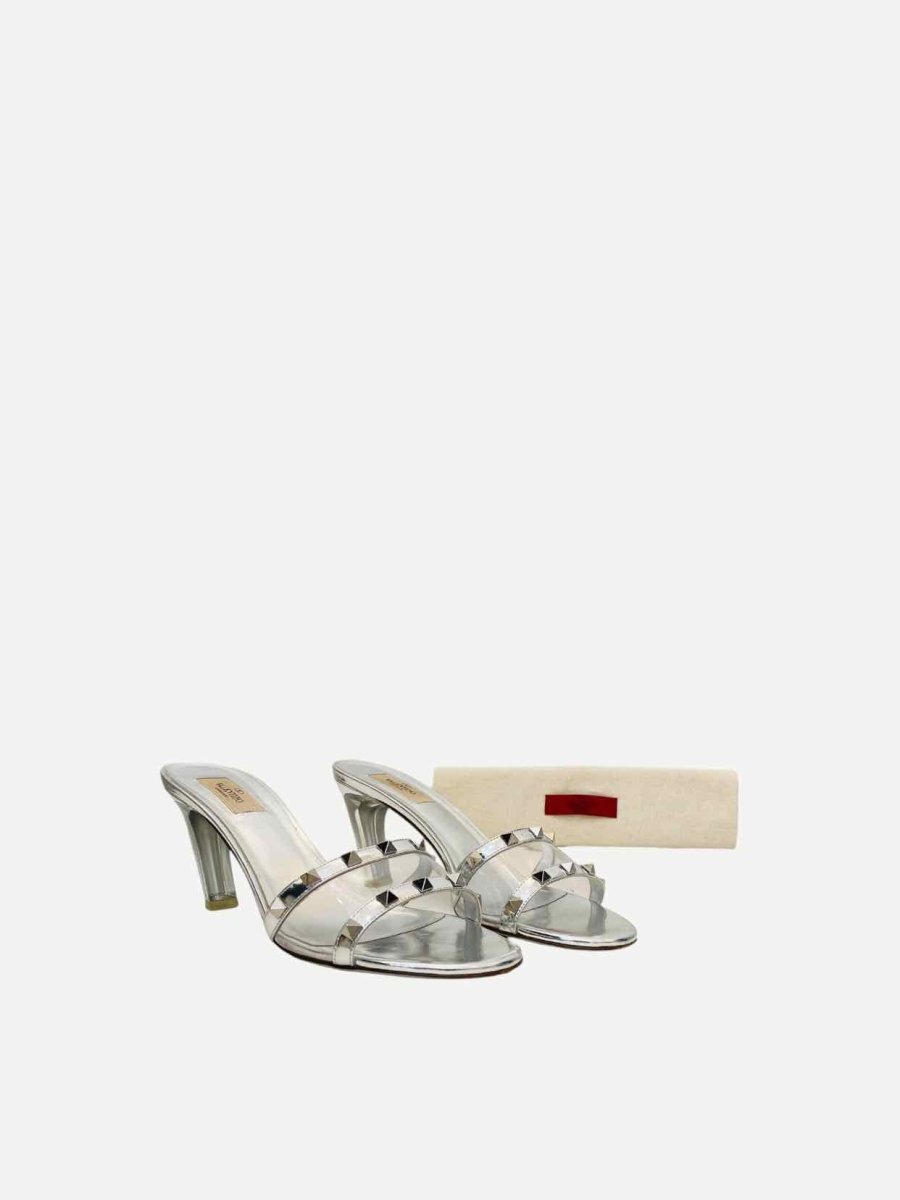 Pre-loved VALENTINO GARAVANI Rockstud Silver Size EU 41.5 Mules at Reems Closet