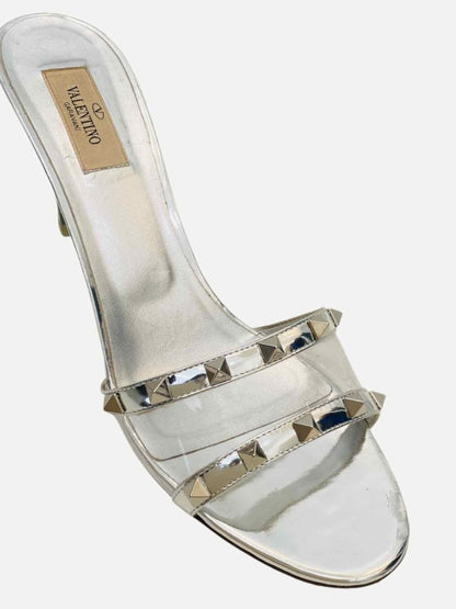 Pre-loved VALENTINO GARAVANI Rockstud Silver Size EU 41.5 Mules at Reems Closet