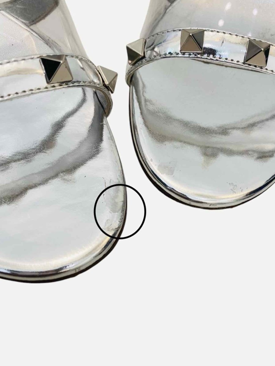 Pre-loved VALENTINO GARAVANI Rockstud Silver Size EU 41.5 Mules at Reems Closet