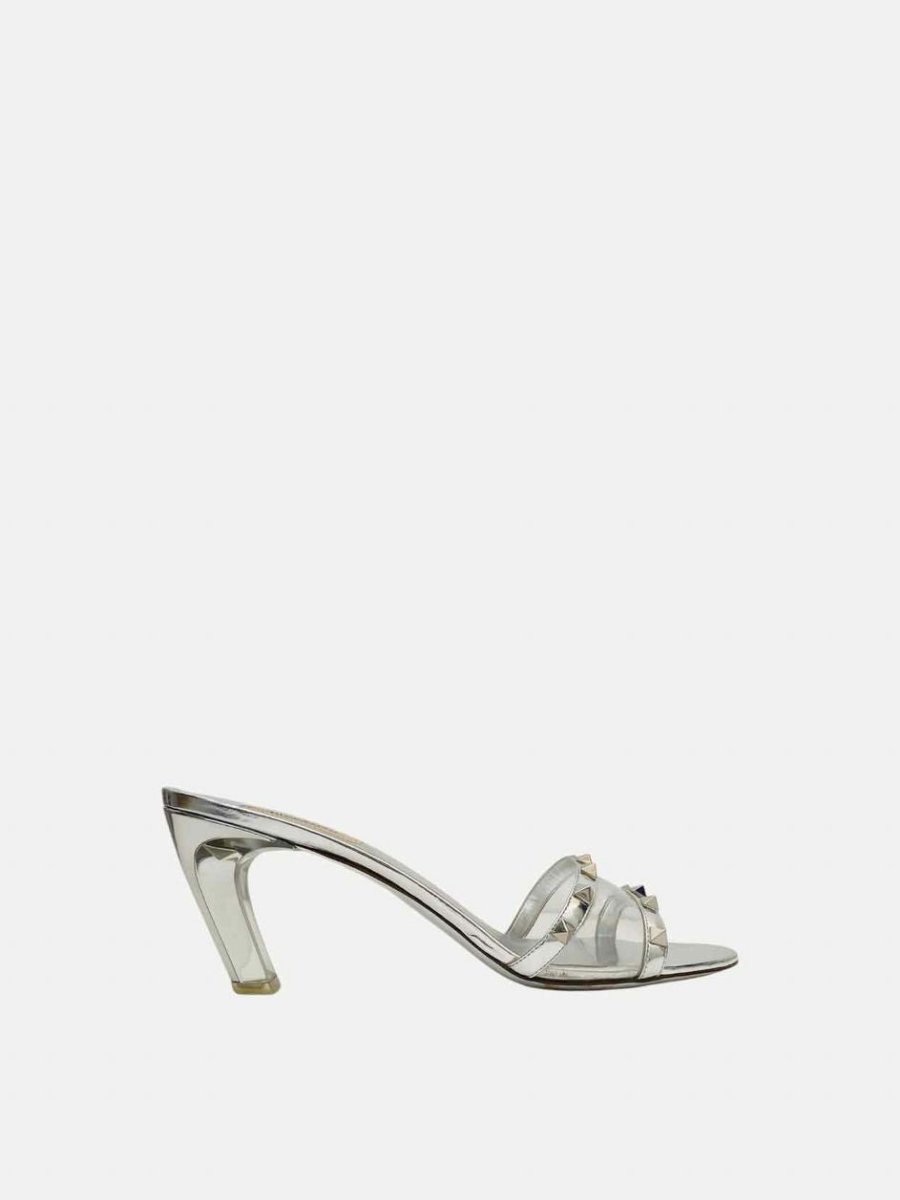 Pre-loved VALENTINO GARAVANI Rockstud Silver Size EU 41.5 Mules at Reems Closet