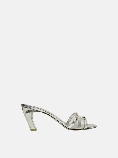 Pre-loved VALENTINO GARAVANI Rockstud Silver Size EU 41.5 Mules at Reems Closet