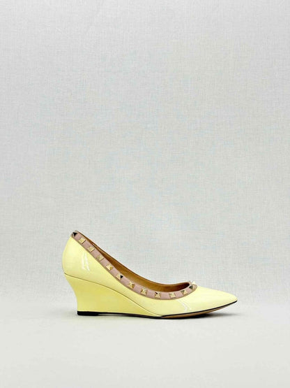 Pre-loved VALENTINO GARAVANI Rockstud Yellow Size EU 36 Wedges at Reems Closet