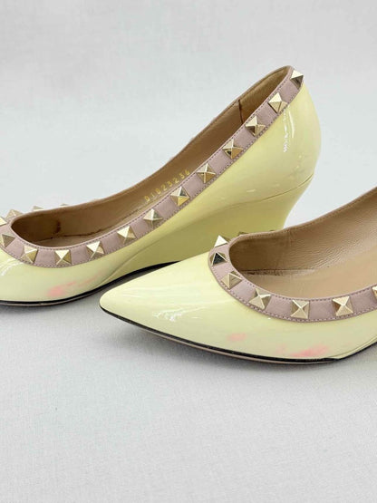 Pre-loved VALENTINO GARAVANI Rockstud Yellow Size EU 36 Wedges at Reems Closet
