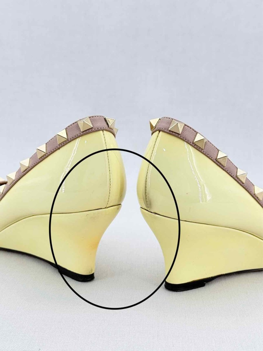 Pre-loved VALENTINO GARAVANI Rockstud Yellow Size EU 36 Wedges at Reems Closet
