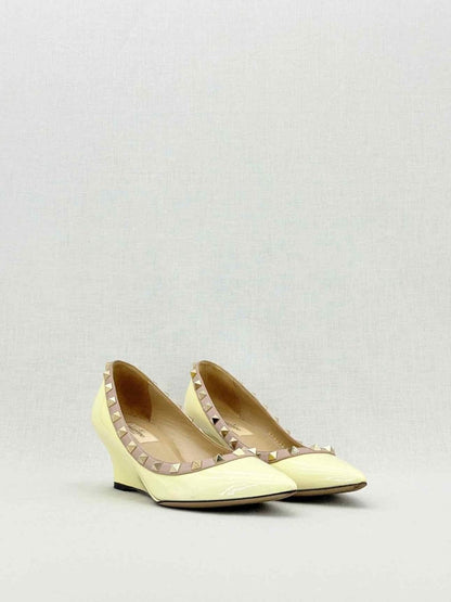 Pre-loved VALENTINO GARAVANI Rockstud Yellow Size EU 36 Wedges at Reems Closet
