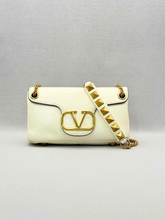 Pre-loved VALENTINO GARAVANI Stud Sign Cream Shoulder Bag at Reems Closet