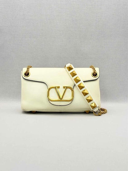 Pre-loved VALENTINO GARAVANI Stud Sign Cream Shoulder Bag at Reems Closet