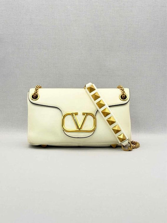 Pre-loved VALENTINO GARAVANI Stud Sign Cream Shoulder Bag at Reems Closet