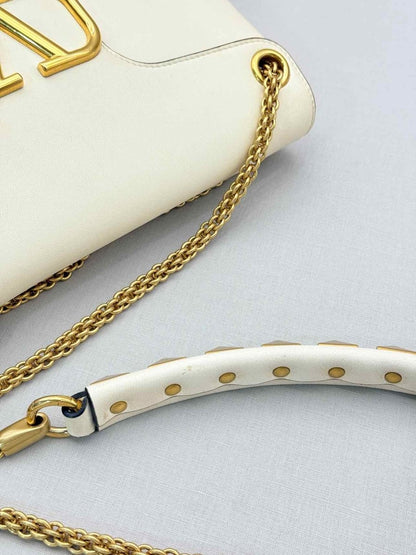Pre-loved VALENTINO GARAVANI Stud Sign Cream Shoulder Bag at Reems Closet
