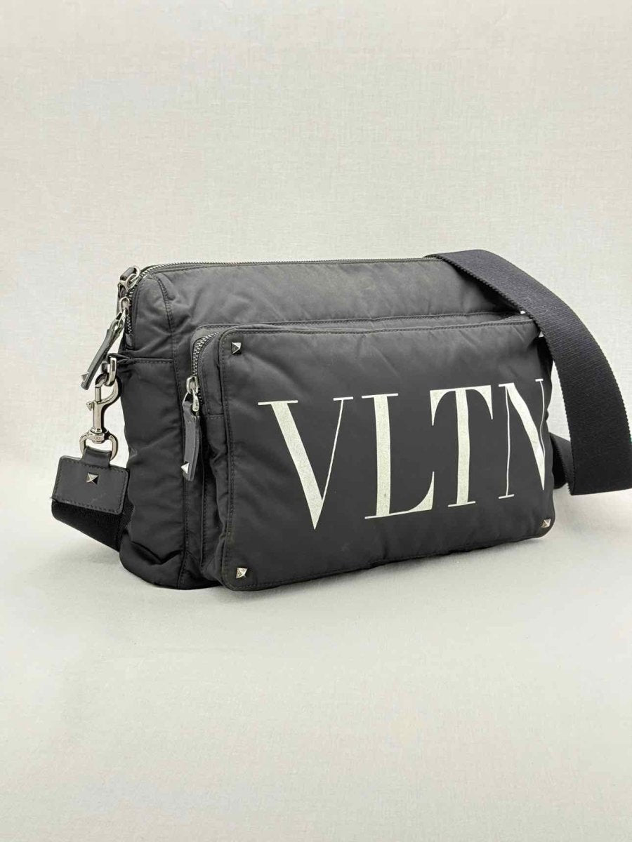Pre - loved VALENTINO GARAVANI VLTN Print Black Messenger at Reems Closet