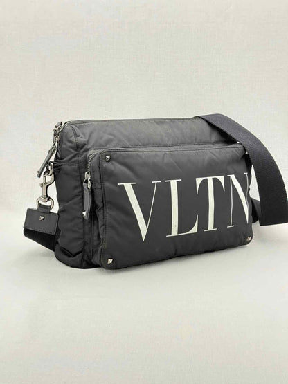 Pre - loved VALENTINO GARAVANI VLTN Print Black Messenger at Reems Closet