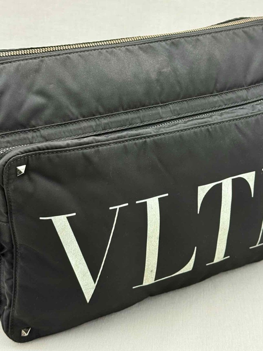 Pre - loved VALENTINO GARAVANI VLTN Print Black Messenger at Reems Closet