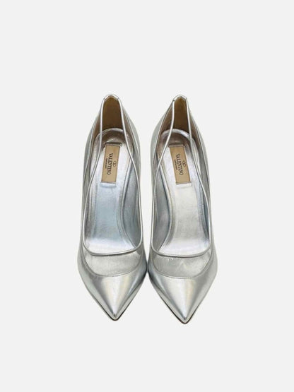 Pre - loved VALENTINO Glassglow Metallic Silver Pumps at Reems Closet