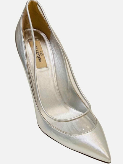 Pre - loved VALENTINO Glassglow Metallic Silver Pumps at Reems Closet