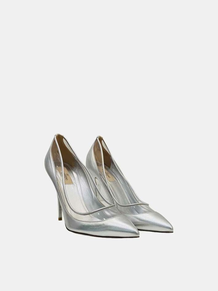 Pre - loved VALENTINO Glassglow Metallic Silver Pumps at Reems Closet