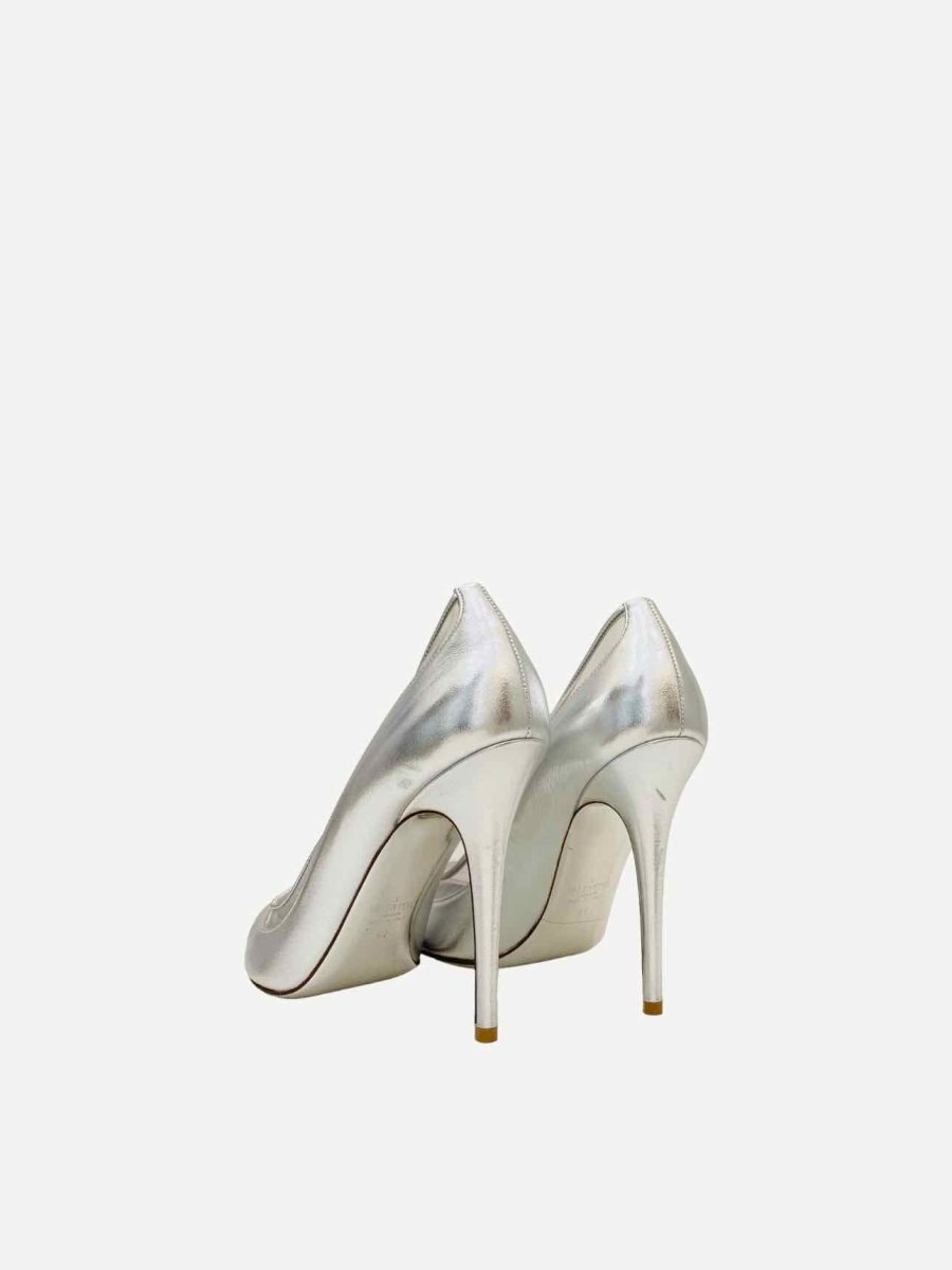 Pre - loved VALENTINO Glassglow Metallic Silver Pumps at Reems Closet