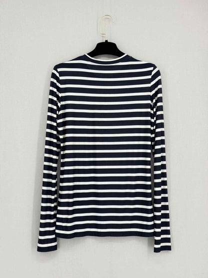 Pre - loved VALENTINO Long Sleeve Navy Blue & White Size Large Top at Reems Closet