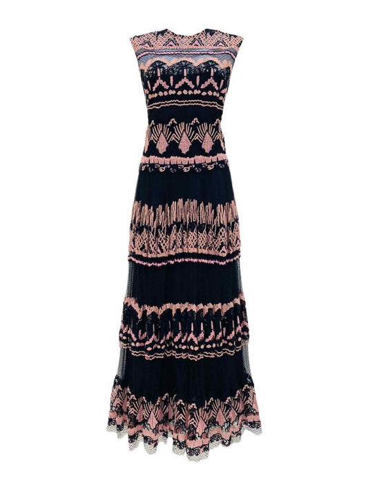 Pre - loved VALENTINO Maxi Black & Pink Maxi Dress US10 at Reems Closet