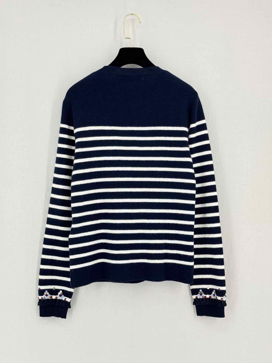 Pre - loved VALENTINO Navy Blue & White Striped Size Large Sweater at Reems Closet