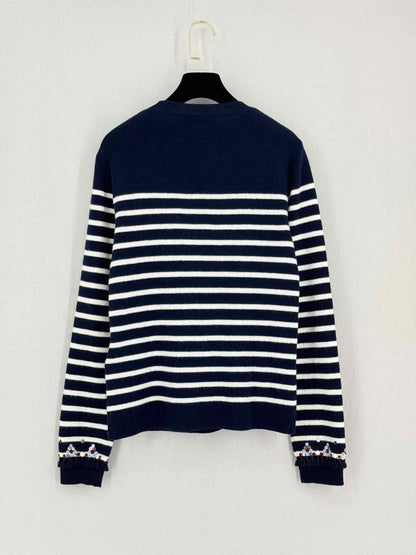 Pre - loved VALENTINO Navy Blue & White Striped Size Large Sweater at Reems Closet