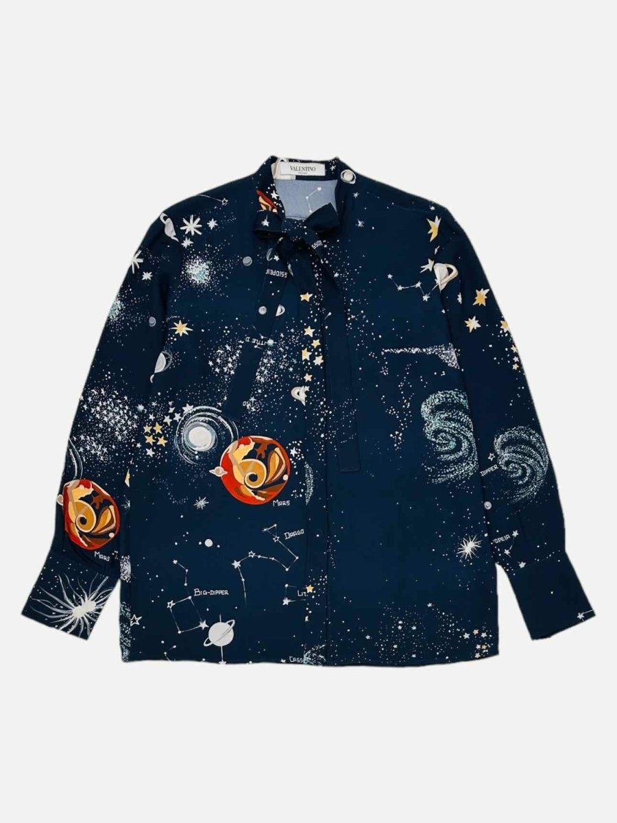 Pre - loved VALENTINO Neck Tie Blue w/ White Size US 6 Blouse at Reems Closet