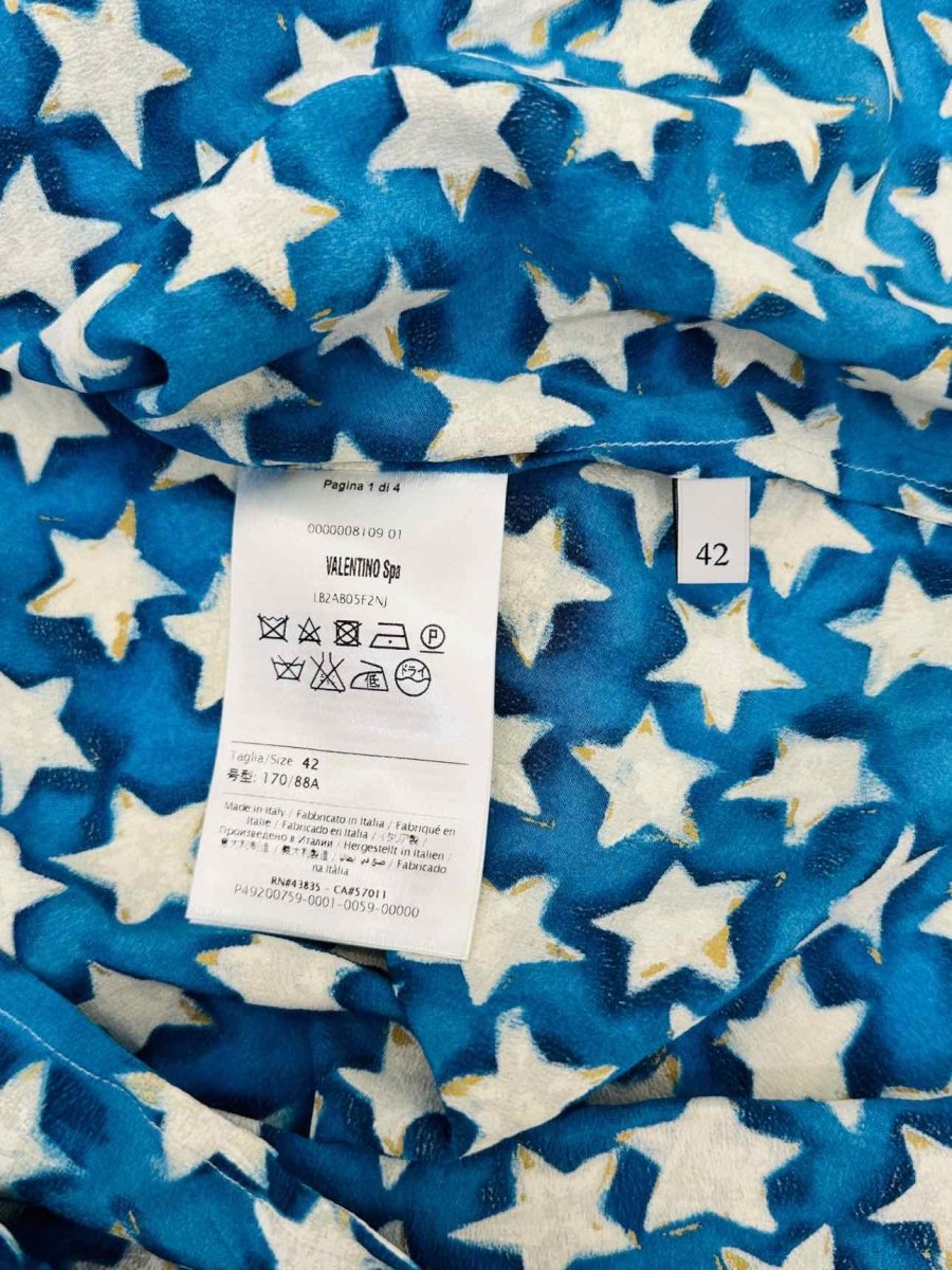 Pre - loved VALENTINO Neck Tie Blue & White Star Print Blouse at Reems Closet