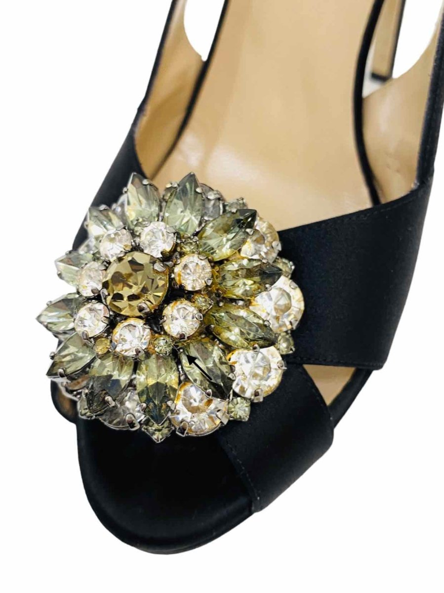 Pre-loved VALENTINO Open Toe Black Crystal Embellished Slingbacks from Reems Closet