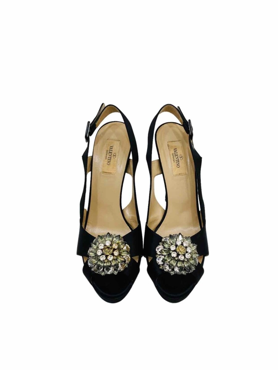 Pre-loved VALENTINO Open Toe Black Crystal Embellished Slingbacks from Reems Closet