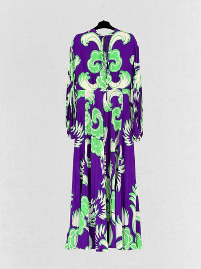 Pre - loved VALENTINO Purple w/ Green & Beige Size US 6 Long Dress at Reems Closet