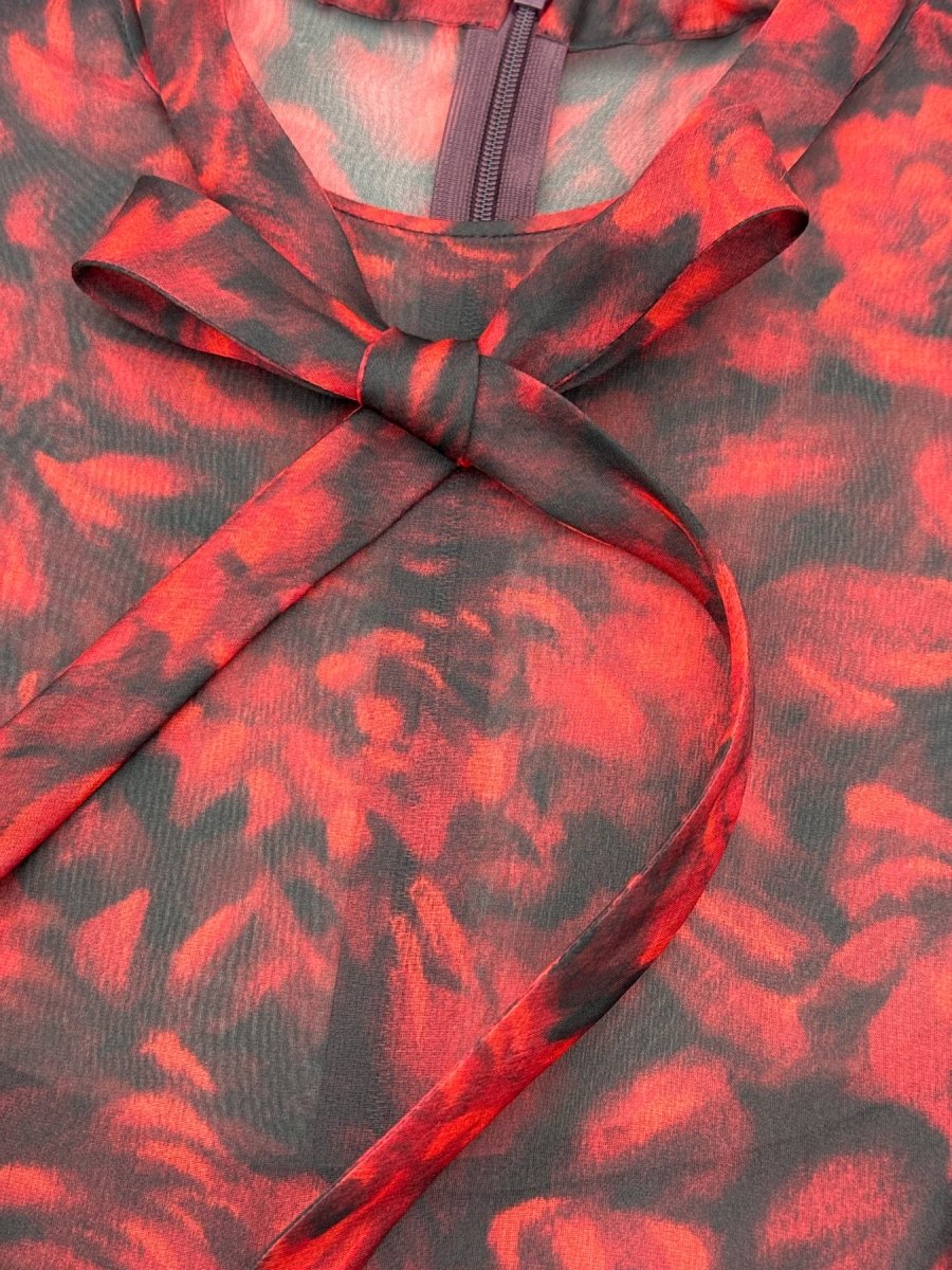 Pre - loved VALENTINO Red & Black Rose Print Knee Length Dress US8 at Reems Closet