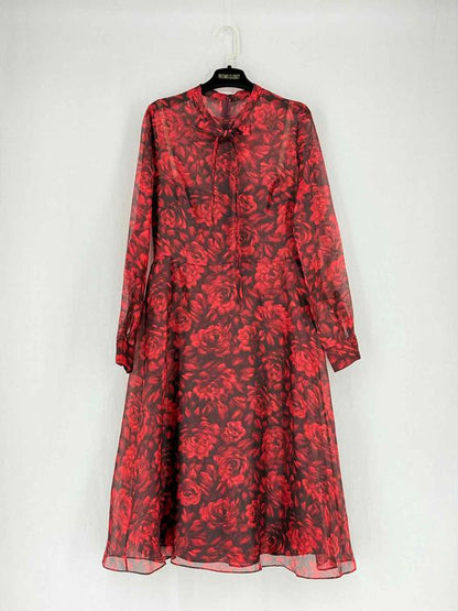 Pre - loved VALENTINO Red & Black Rose Print Knee Length Dress US8 at Reems Closet