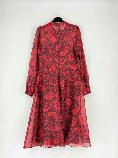 Pre - loved VALENTINO Red & Black Rose Print Knee Length Dress US8 at Reems Closet